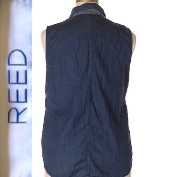 ♻️ Dark Chambray Sleeveless Button Down Shirt REED - Picture 3 of 6